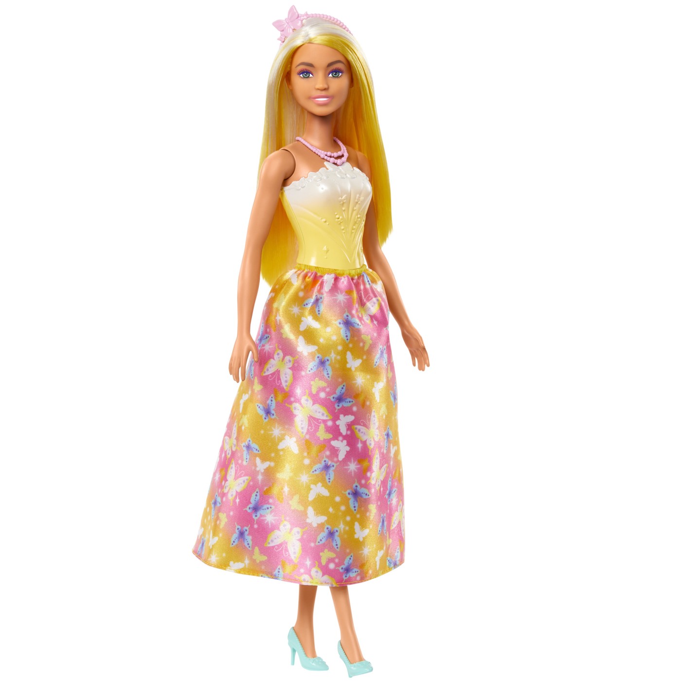 Păpușă Barbie blondă cu rochie galbenă și accesorii Mattel