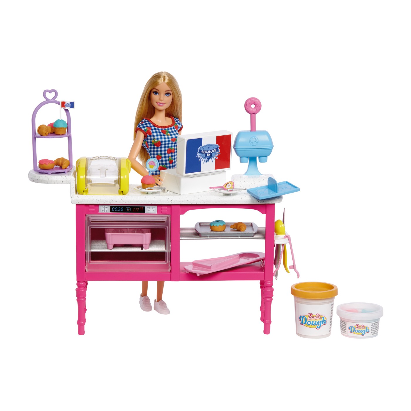 Set de joaca Barbie Cafenea cu papusa si 18 accesorii creative