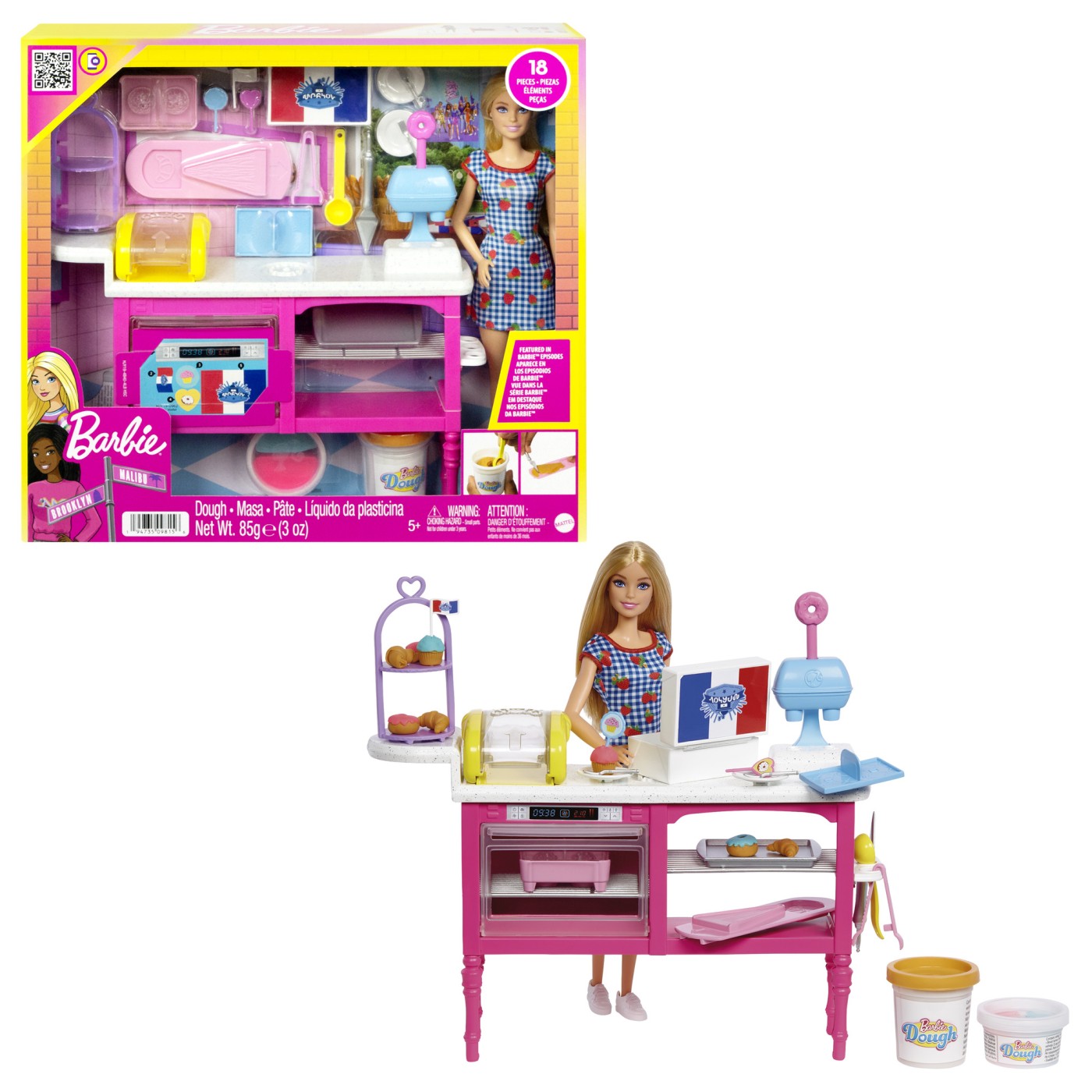 Set de joaca Barbie Cafenea cu papusa si 18 accesorii creative