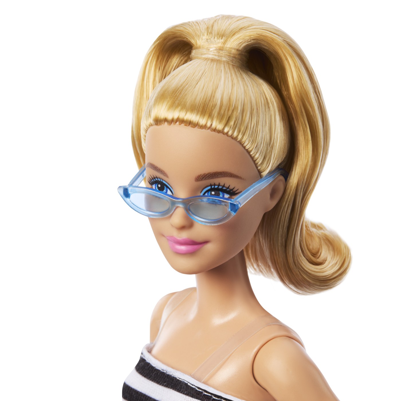 Păpușă Barbie Fashionistas blondă cu coadă prinsă și fustă roz