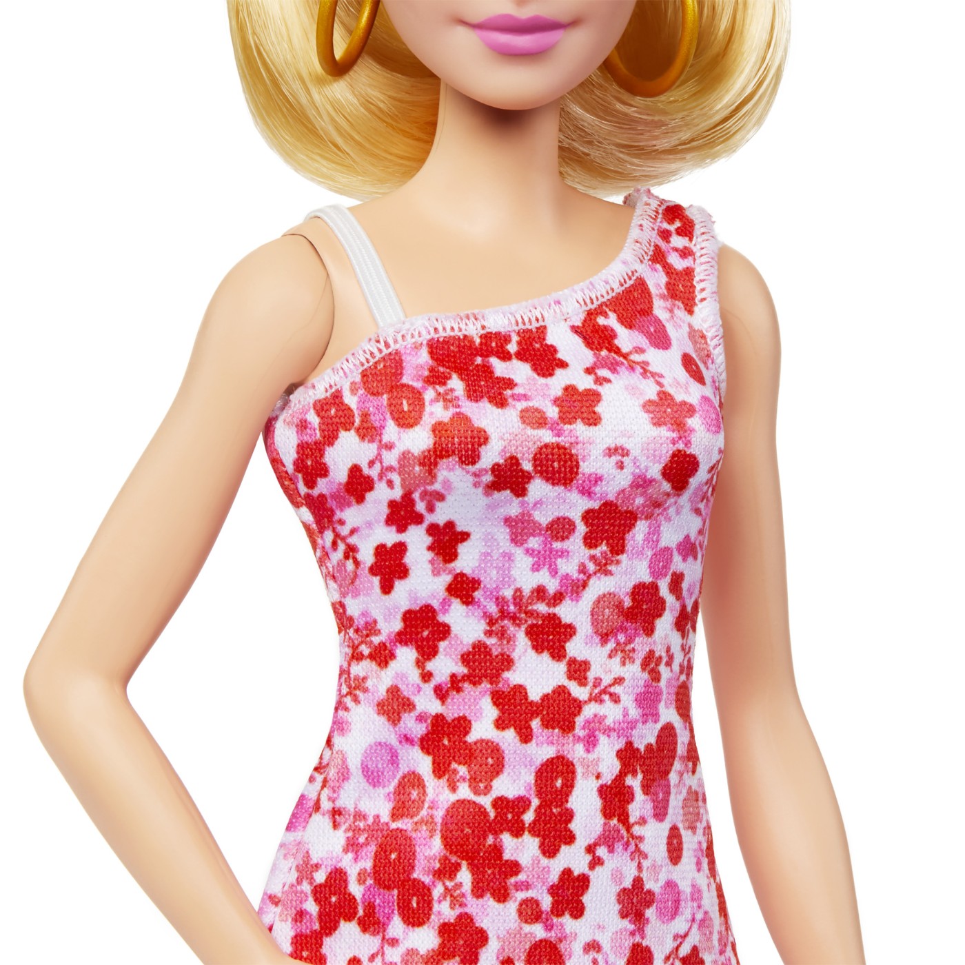 Păpușa Barbie Fashionistas blondă cu coadă și rochie florală
