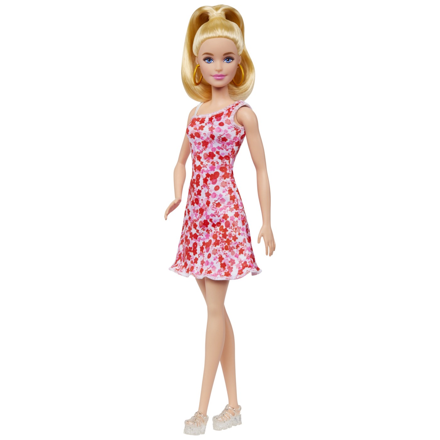 Păpușa Barbie Fashionistas blondă cu coadă și rochie florală