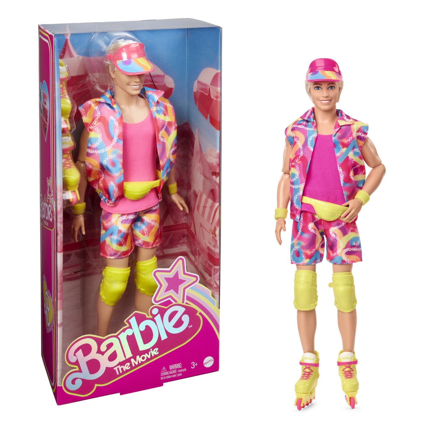 Păpușă Barbie The Movie Ken cu patine cu rotile și ținută retro