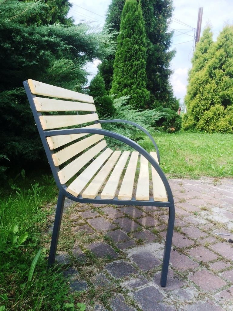 Banca de gradina din lemn, cadru din otel cu spatar, 120x60x80 cm, maro natur Household NewTrend