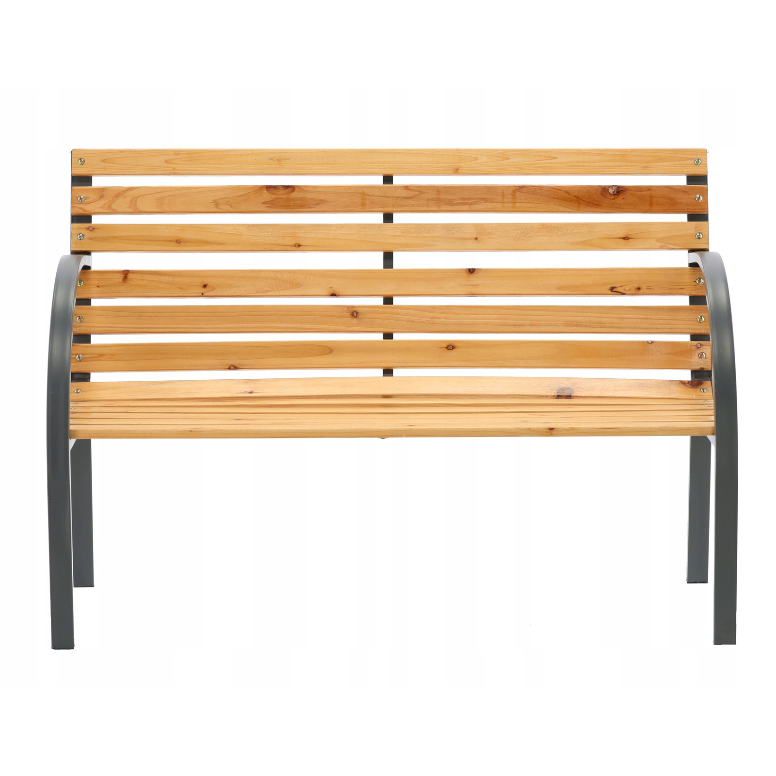 Banca de gradina din lemn, cadru din otel cu spatar, 120x60x80 cm, maro natur Household NewTrend