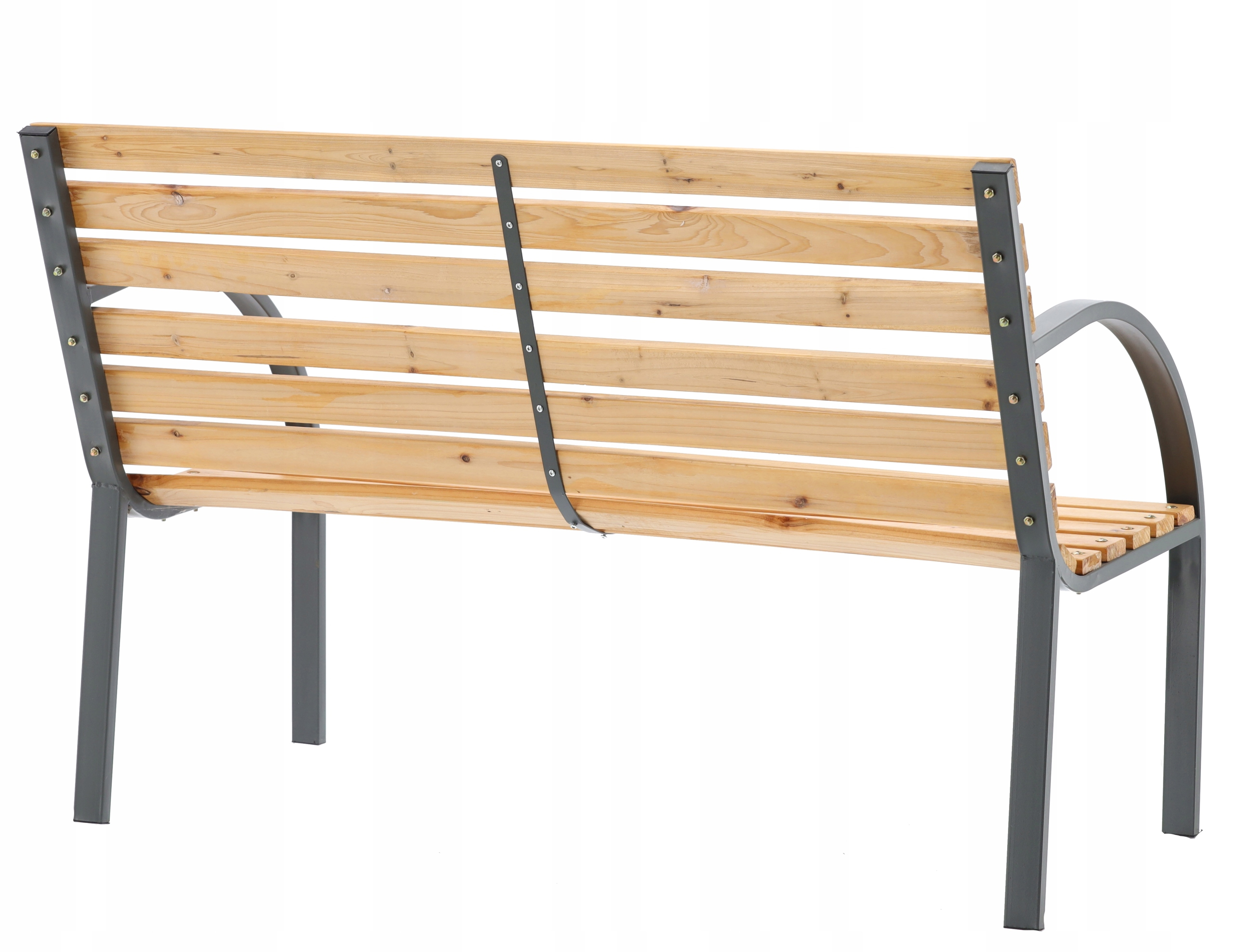 Banca de gradina din lemn, cadru din otel cu spatar, 120x60x80 cm, maro natur Household NewTrend