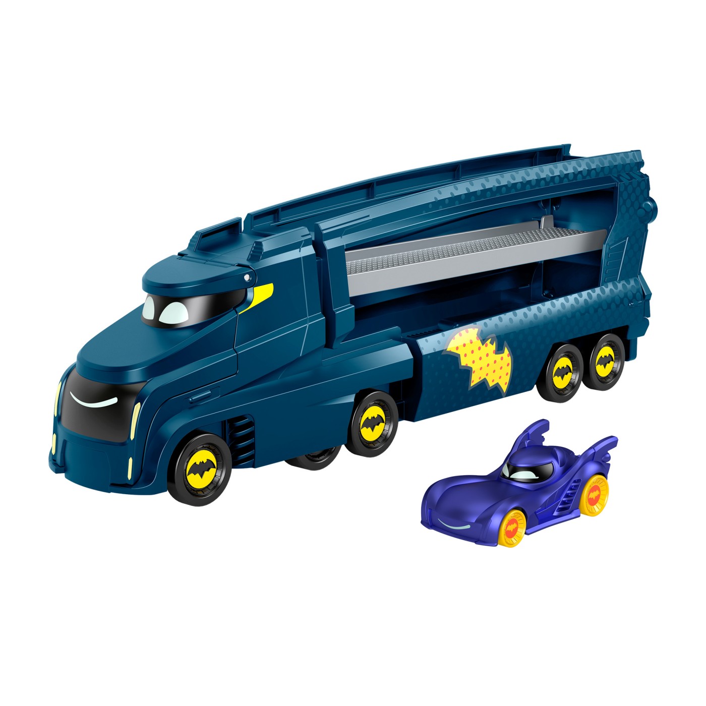 Camion transportor Fisher-Price Batwheels Bat-Big Rig cu rampa, 3+ ani