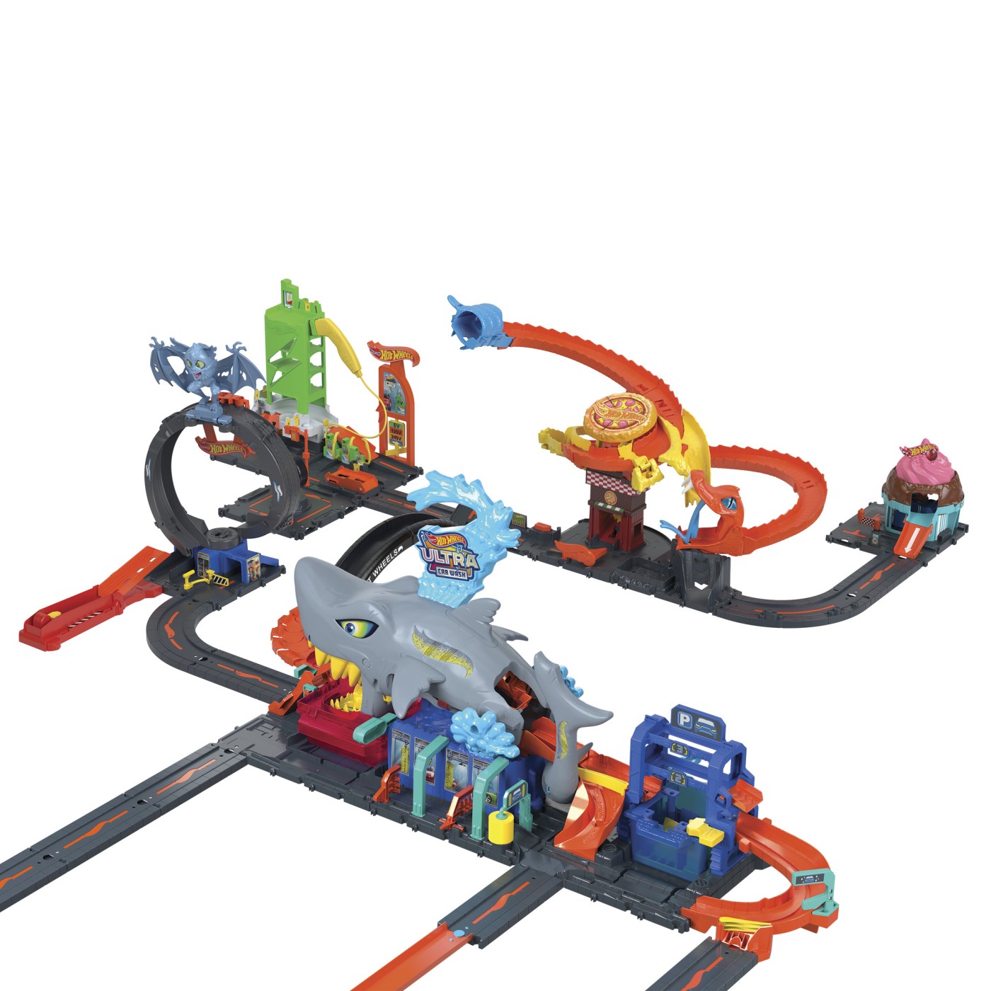 Spalatorie auto Hot Wheels City Color Reveal cu rechin, 91 cm