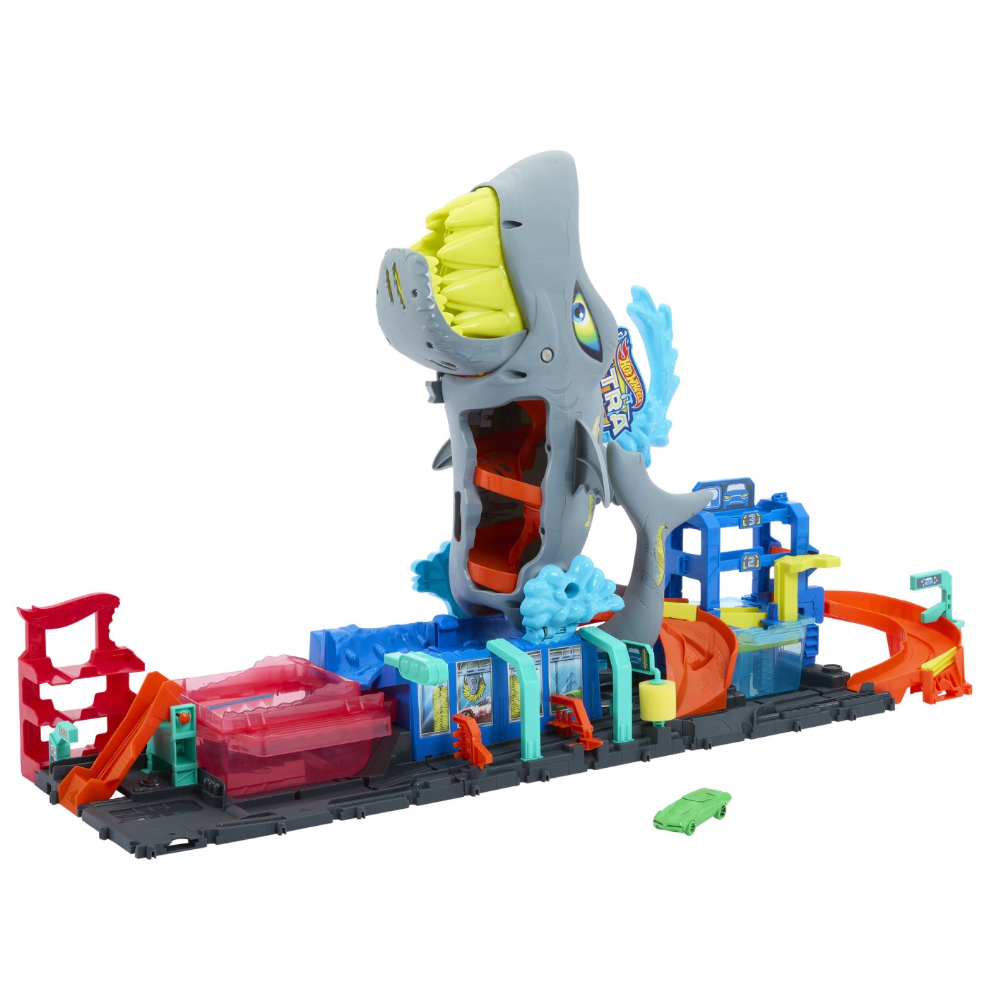 Spalatorie auto Hot Wheels City Color Reveal cu rechin, 91 cm