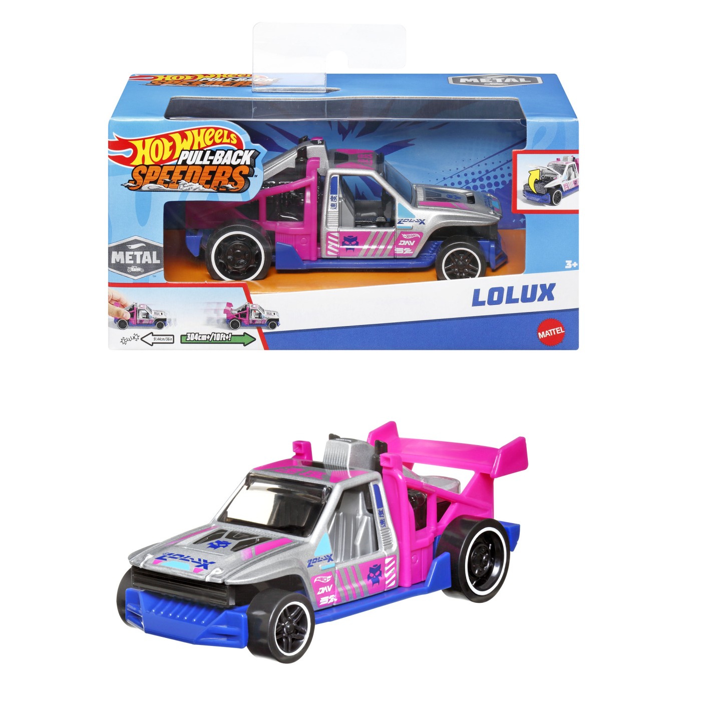 Masinuta Hot Wheels Lolux din metal cu pull back, scara 1:43