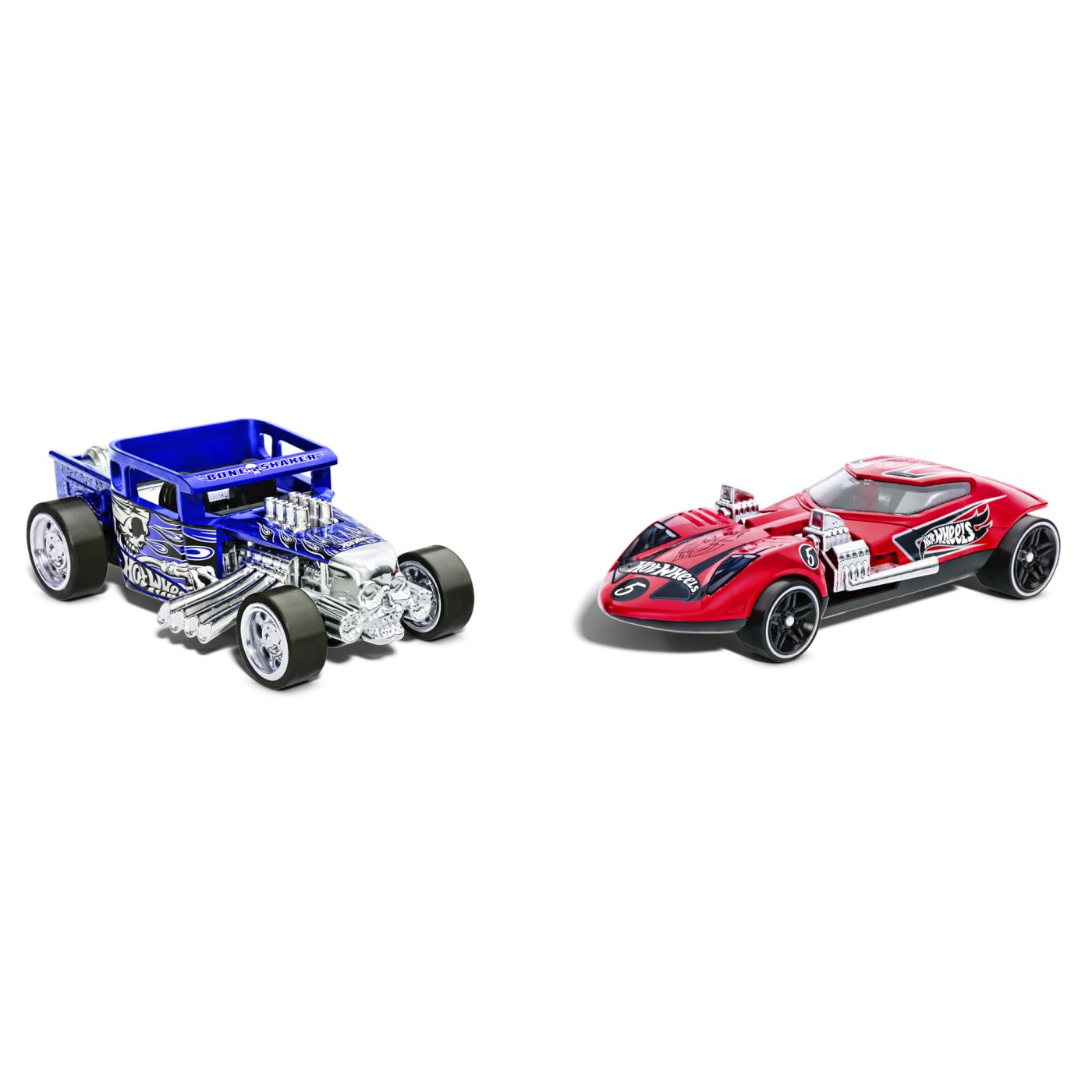 Set 2 mașinuțe metalice Hot Wheels Pull Back Bone Shaker și Twin Mill 1:43