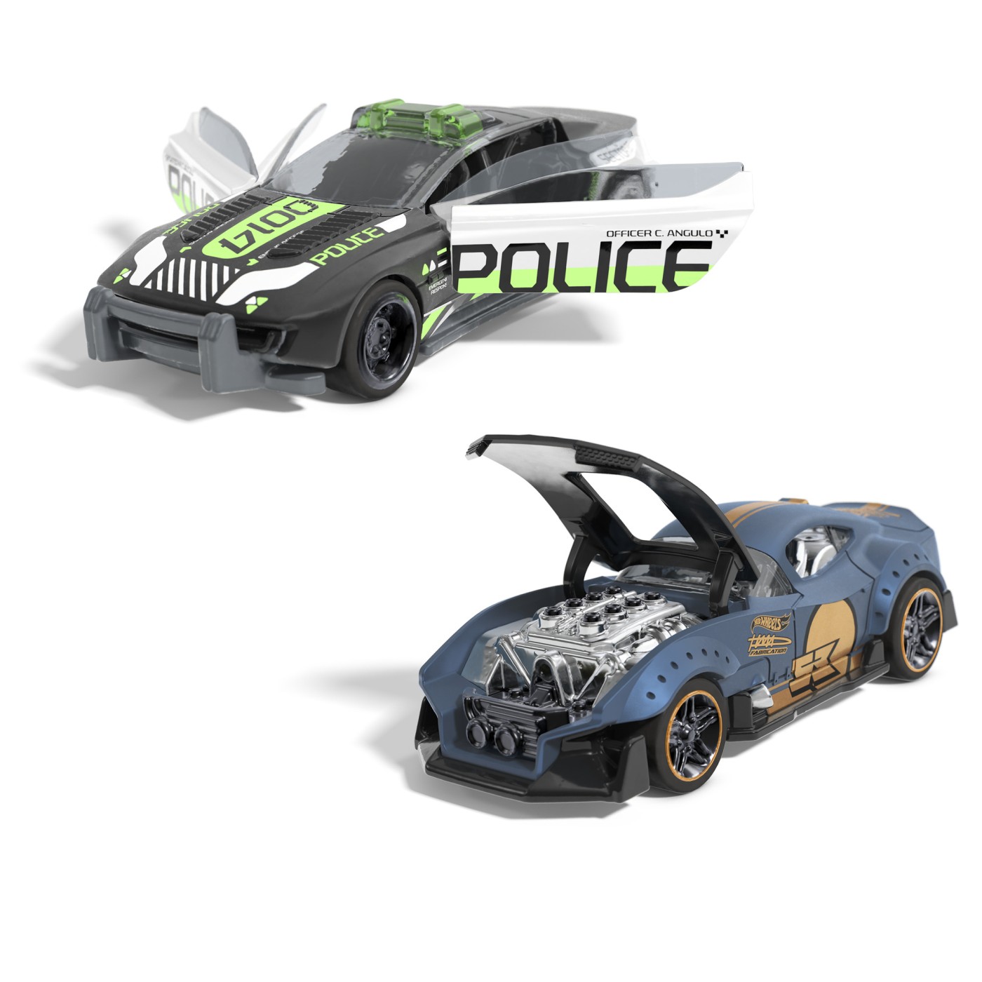 Set 2 mașinuțe metalice Hot Wheels Pull Back Muscle and Blown & Alpha Pursuit 1:43