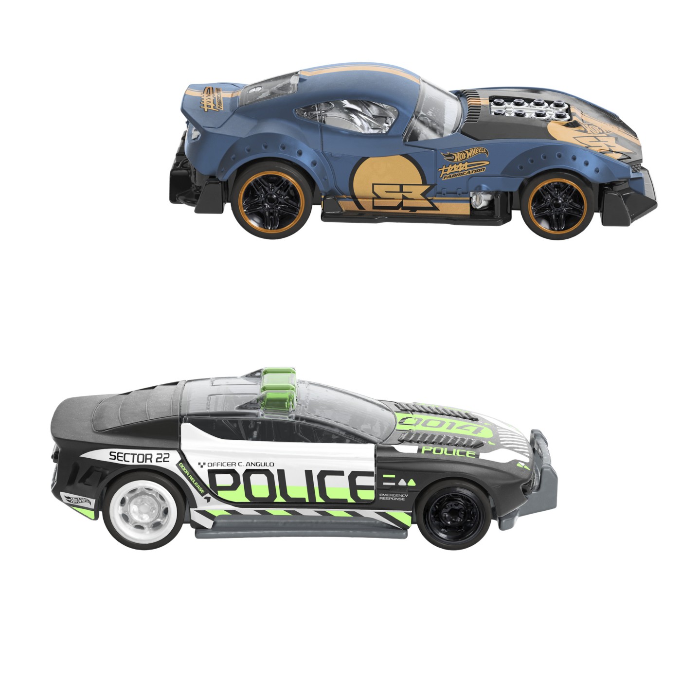 Set 2 mașinuțe metalice Hot Wheels Pull Back Muscle and Blown & Alpha Pursuit 1:43