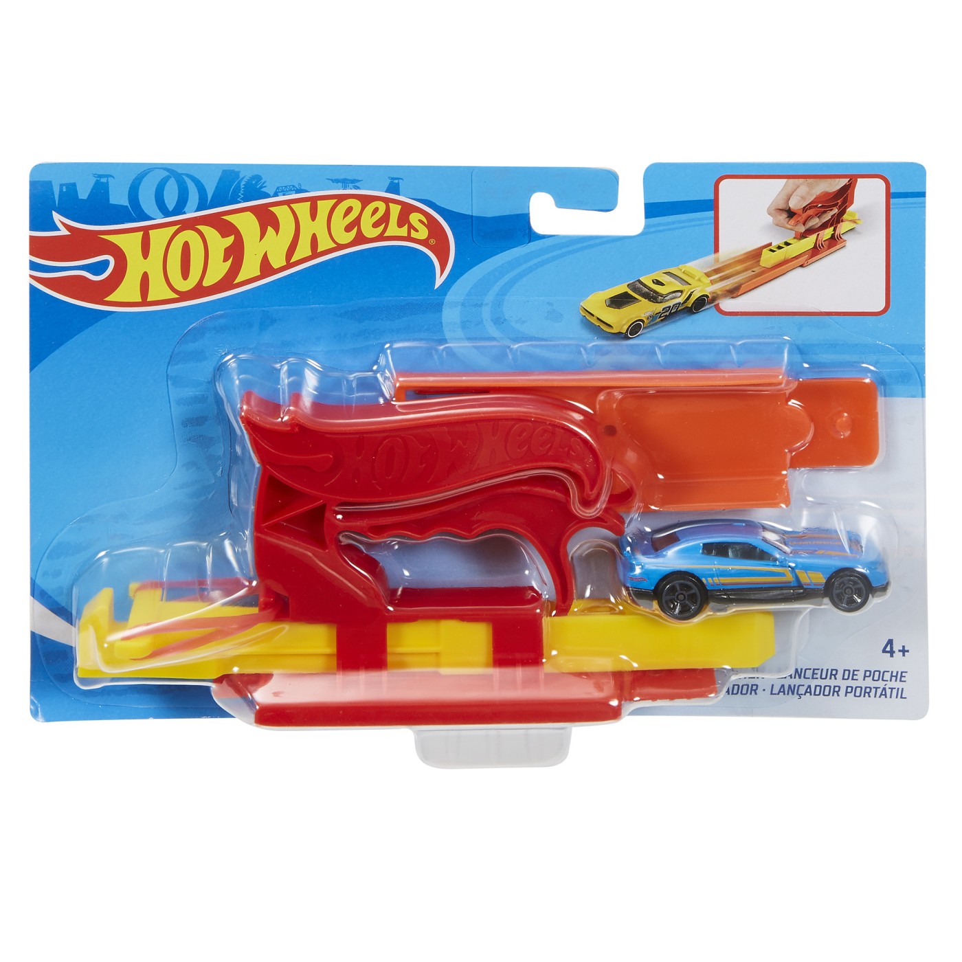 Set Hot Wheels cu lansator portabil rosu si masinuta inclusa