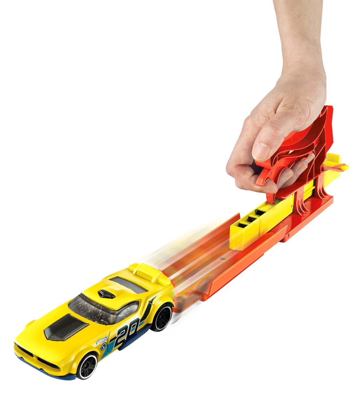 Set Hot Wheels cu lansator portabil rosu si masinuta inclusa
