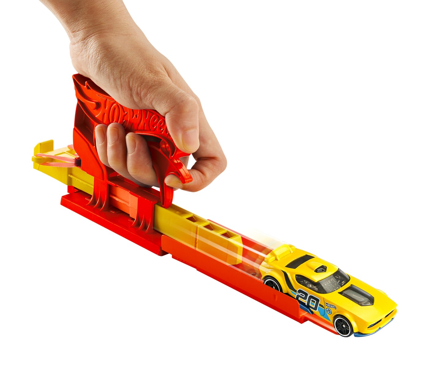 Set Hot Wheels cu lansator portabil rosu si masinuta inclusa