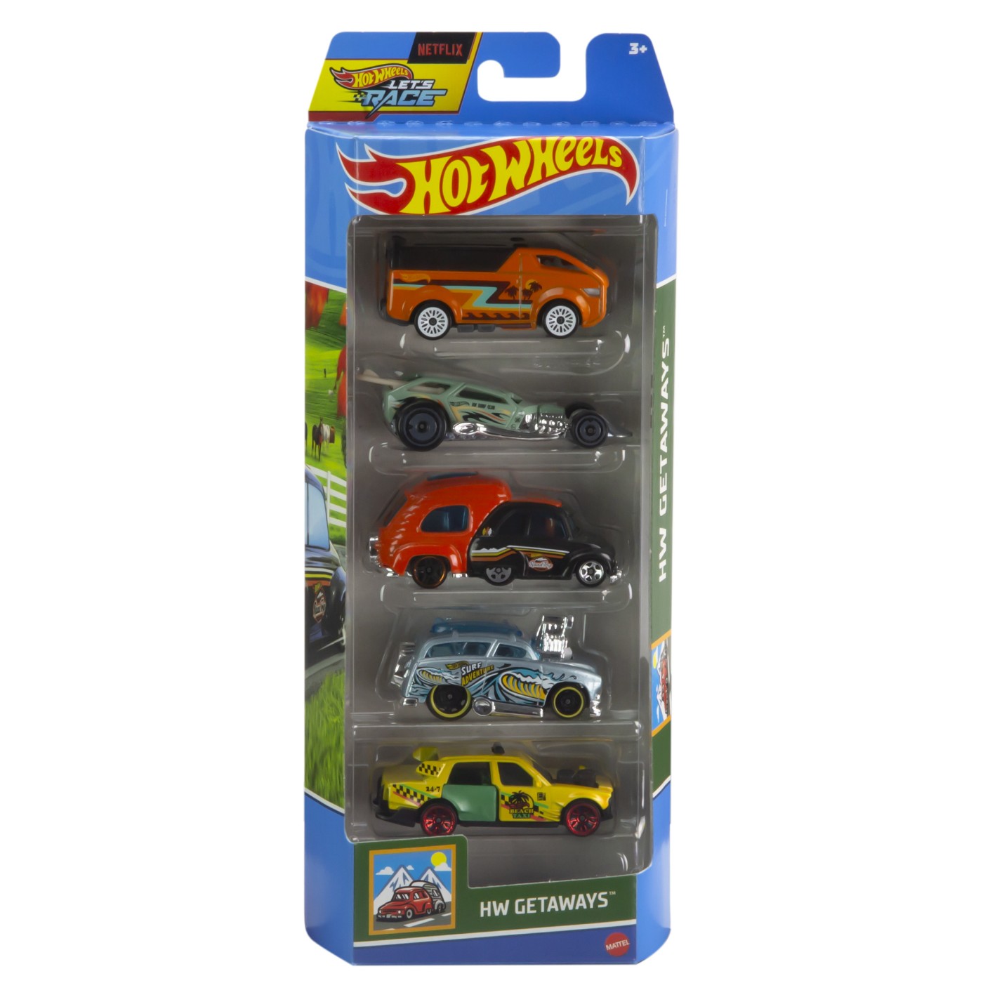 Set 5 masinute Hot Wheels HW Getaways, multicolor, 3+ ani