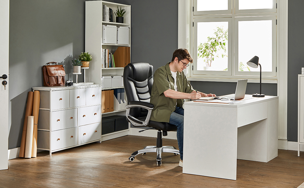 SONGMICS Scaun ergonomic de birou reglabil pe inaltime, piele ecologica, maxim 150 kg, 53x54x115 cm, negru Household NewTrend