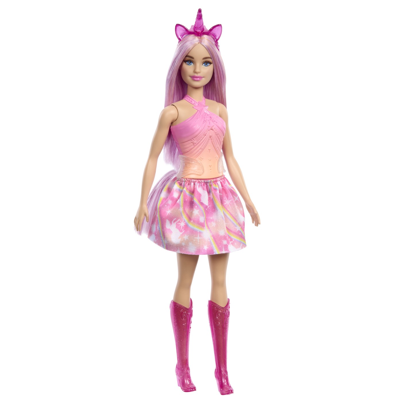 Păpușă Barbie unicorn cu accesorii magice și ținută pastelată