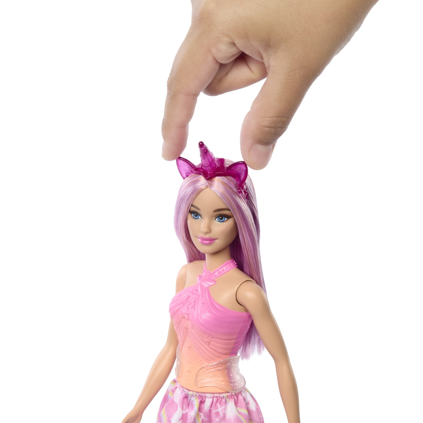 Păpușă Barbie unicorn cu accesorii magice și ținută pastelată