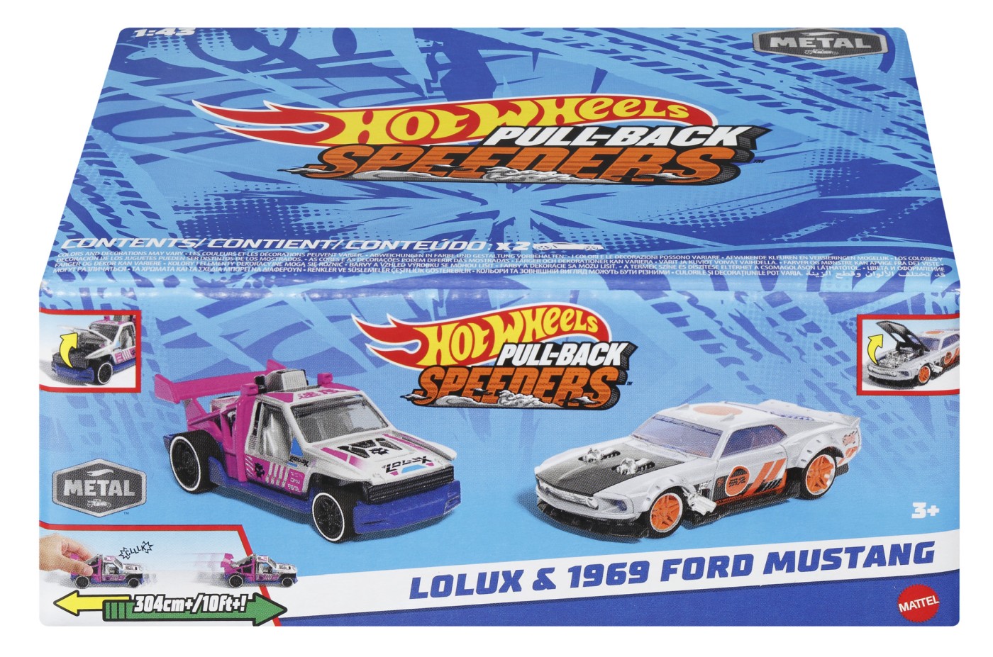 Set 2 masinute metalice Hot Wheels Pull Back Lolux si Ford Mustang 1969 1:43