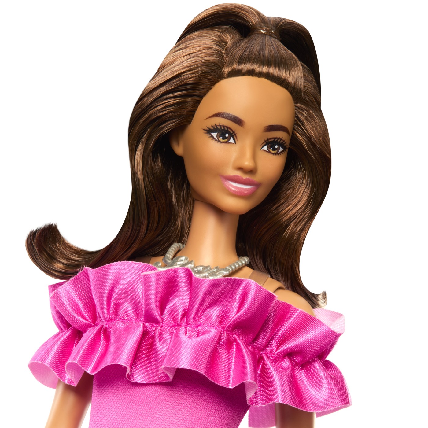 Papusa Barbie Fashionistas Satena cu rochie roz pentru jocuri creative