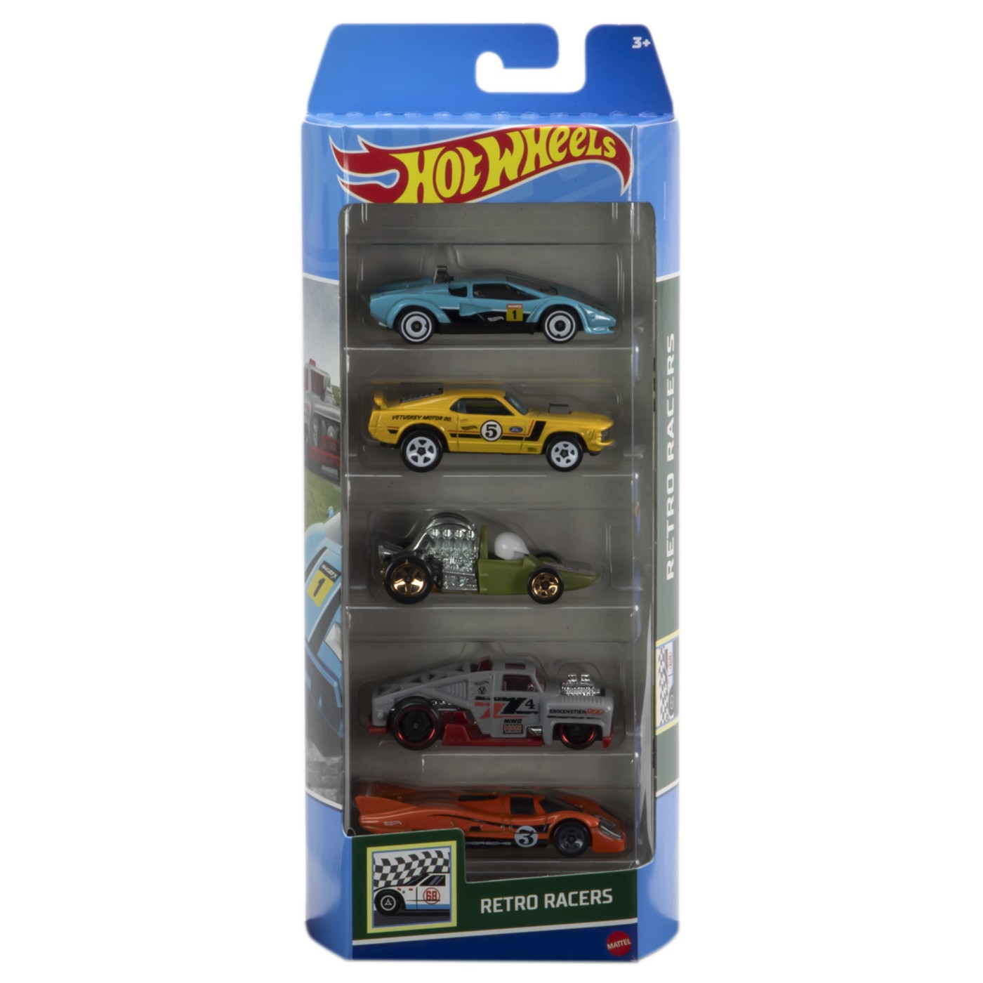 Set 5 masinute Hot Wheels Retro Racers pentru copii 3+ ani