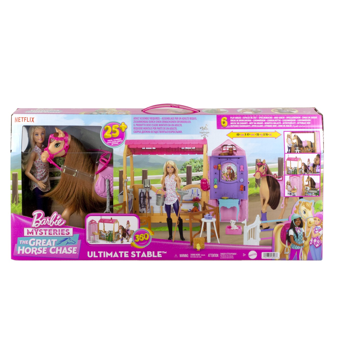 Set grajd Barbie Mysteries cu papusa, cal si 25+ accesorii