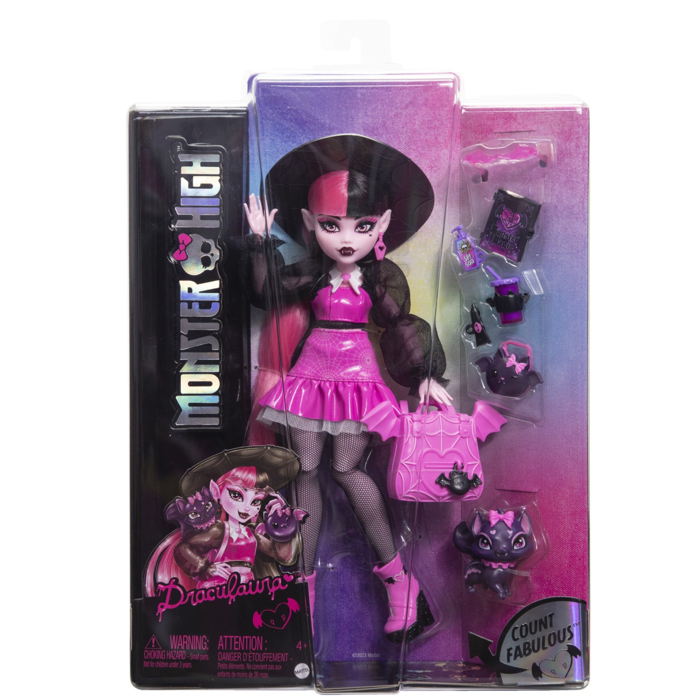 Papusa Monster High Draculaura cu animalutul Count Fabulous si accesorii