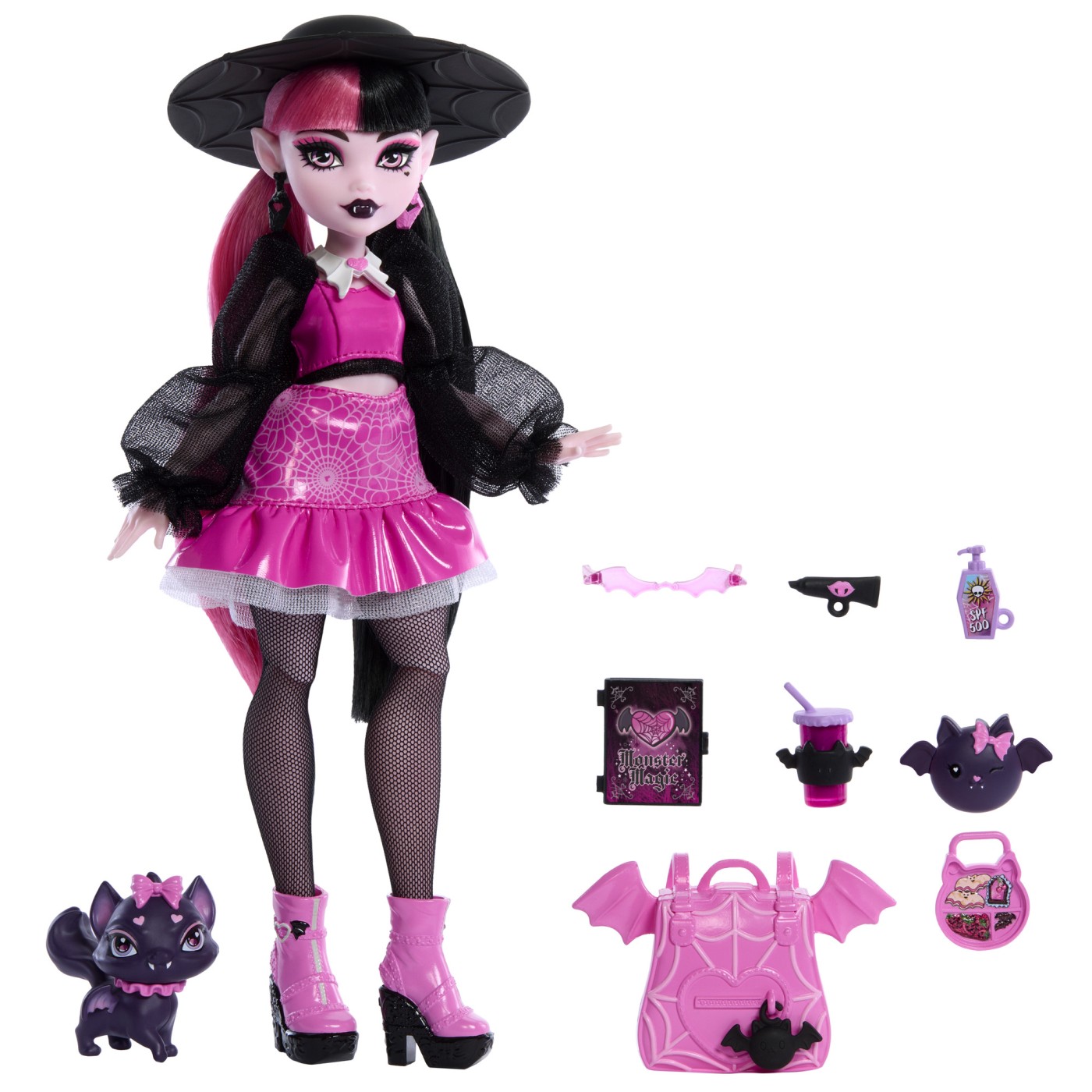 Papusa Monster High Draculaura cu animalutul Count Fabulous si accesorii