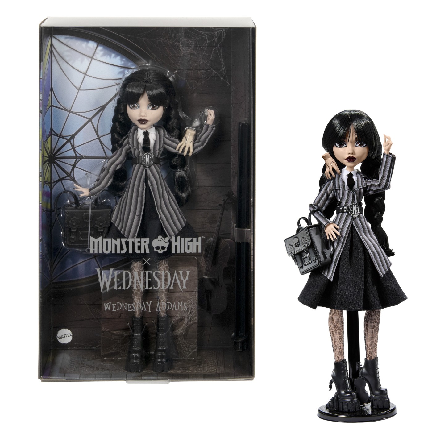 Papusa Monster High Wednesday Addams cu Thing si accesorii Mattel