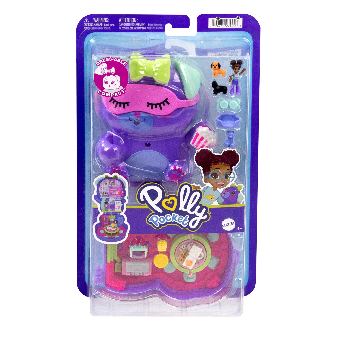 Polly Pocket gentuță cățeluș în pijama cu păpușă și accesorii