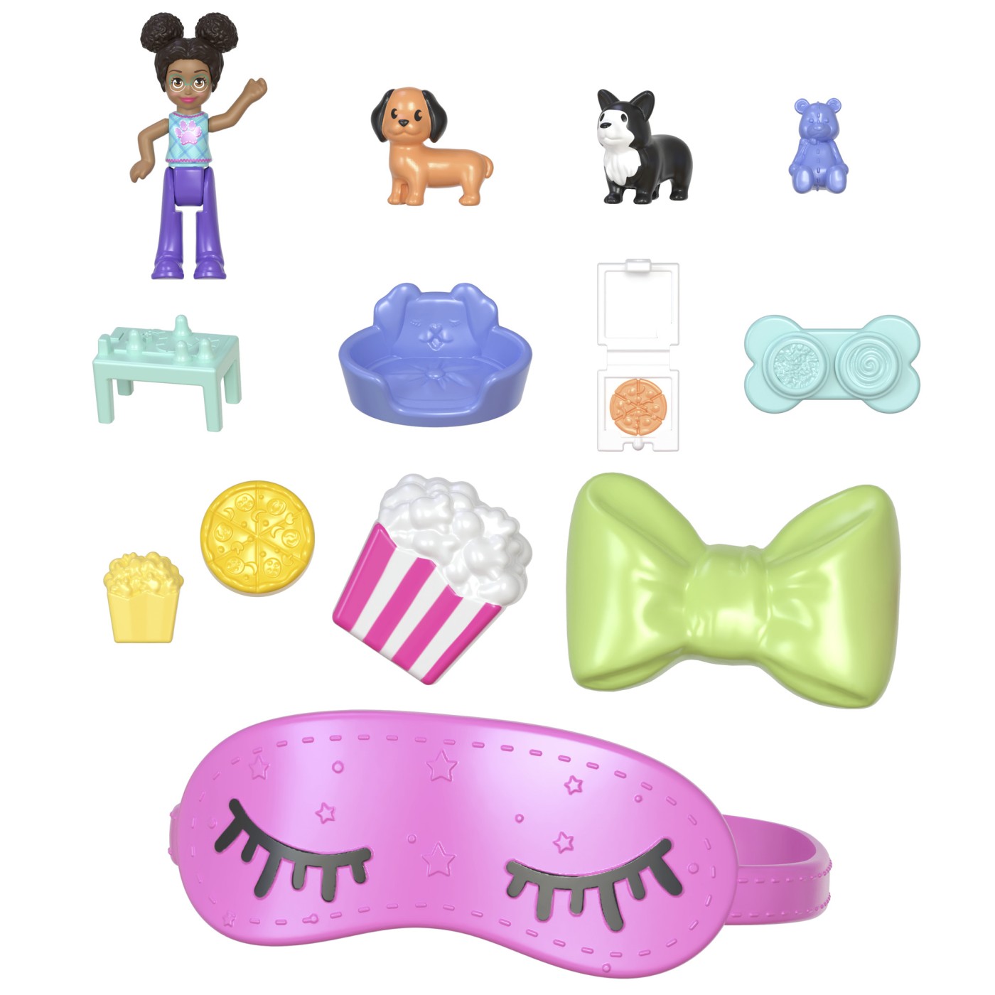 Polly Pocket gentuță cățeluș în pijama cu păpușă și accesorii