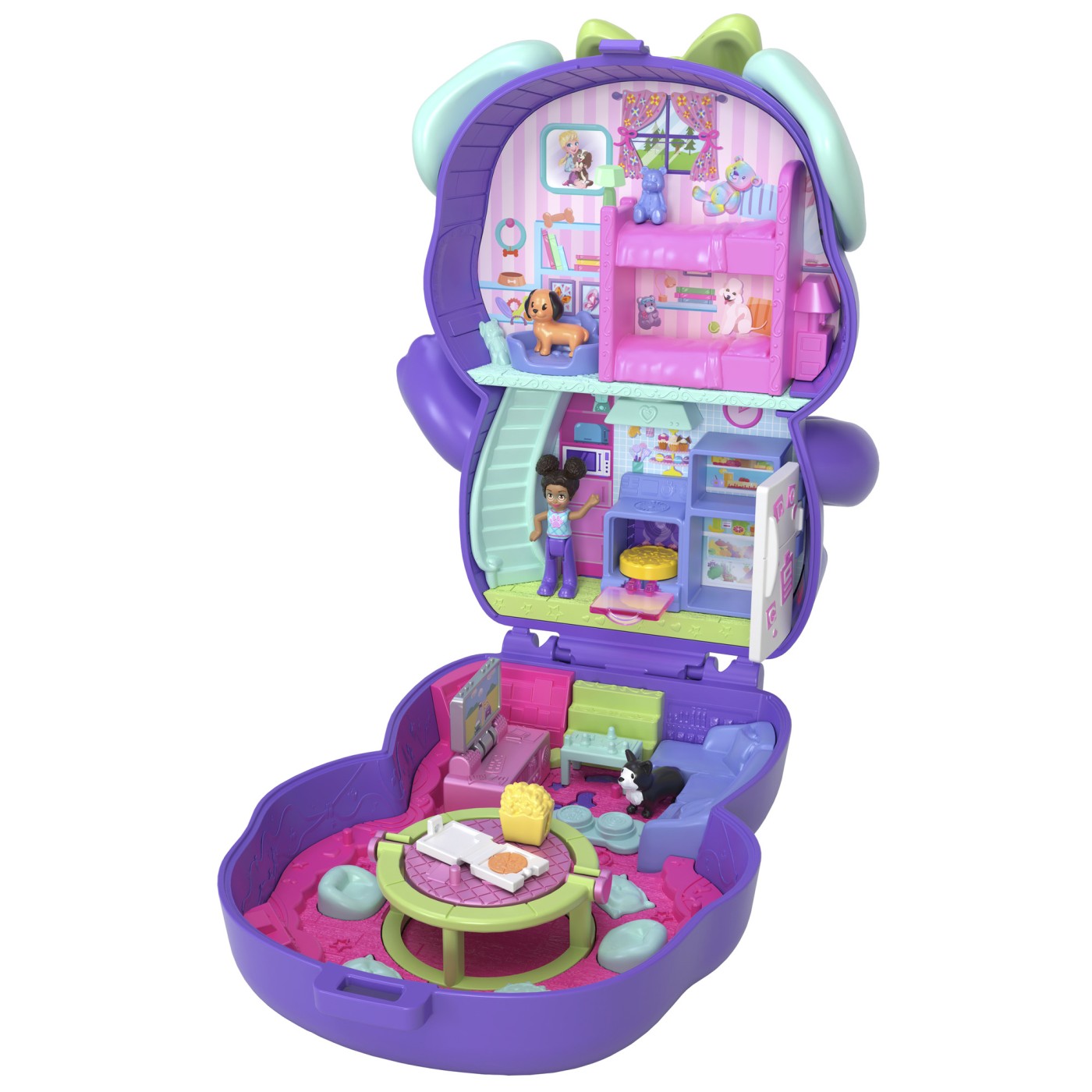 Polly Pocket gentuță cățeluș în pijama cu păpușă și accesorii