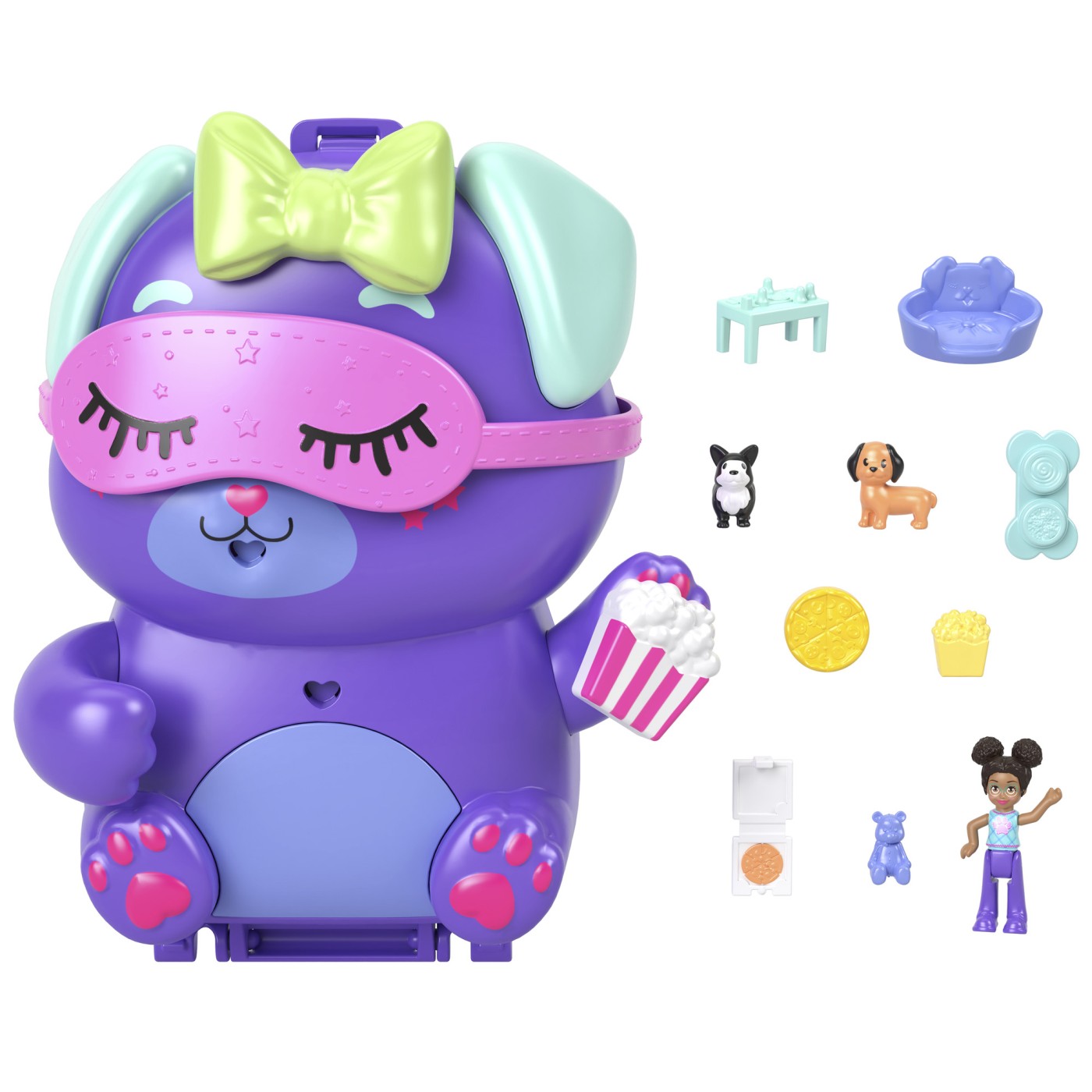 Polly Pocket gentuță cățeluș în pijama cu păpușă și accesorii