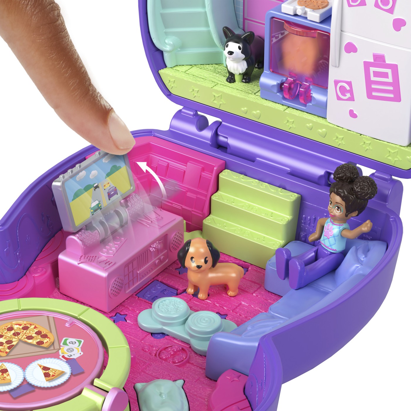 Polly Pocket gentuță cățeluș în pijama cu păpușă și accesorii