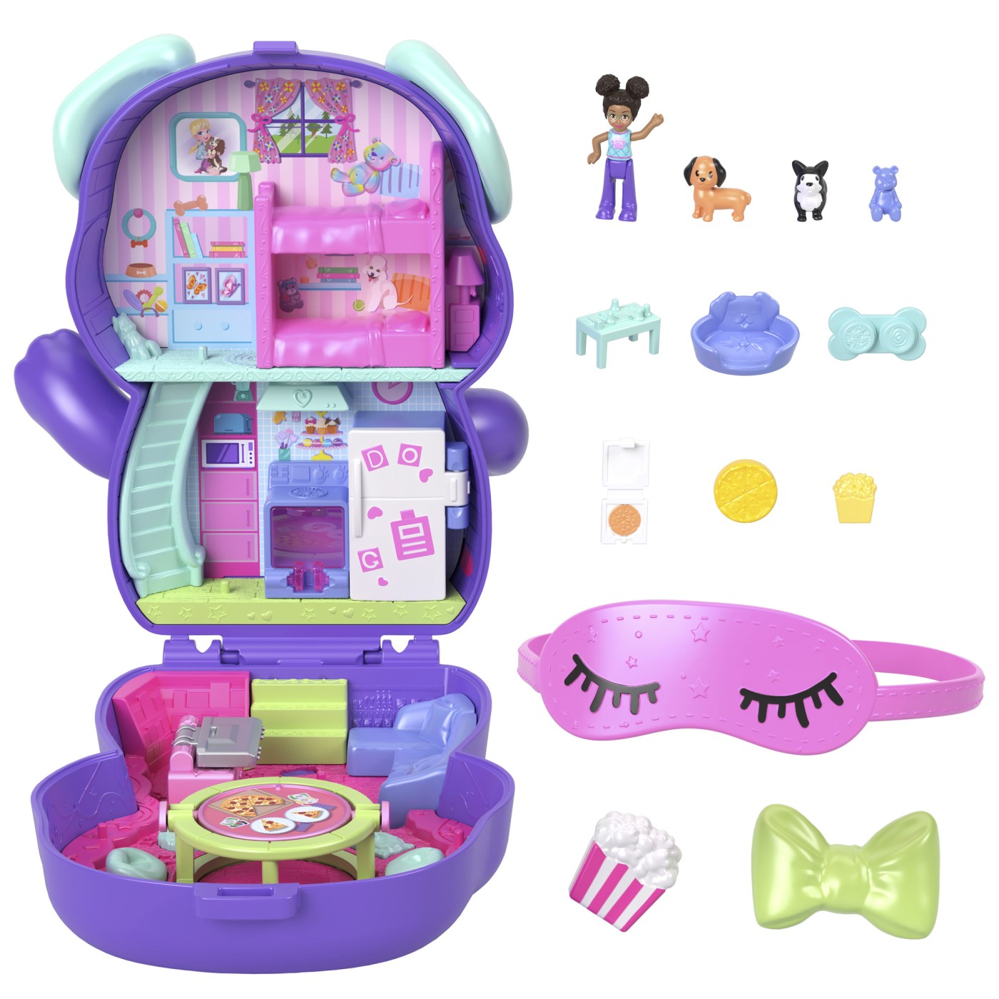 Polly Pocket gentuță cățeluș în pijama cu păpușă și accesorii