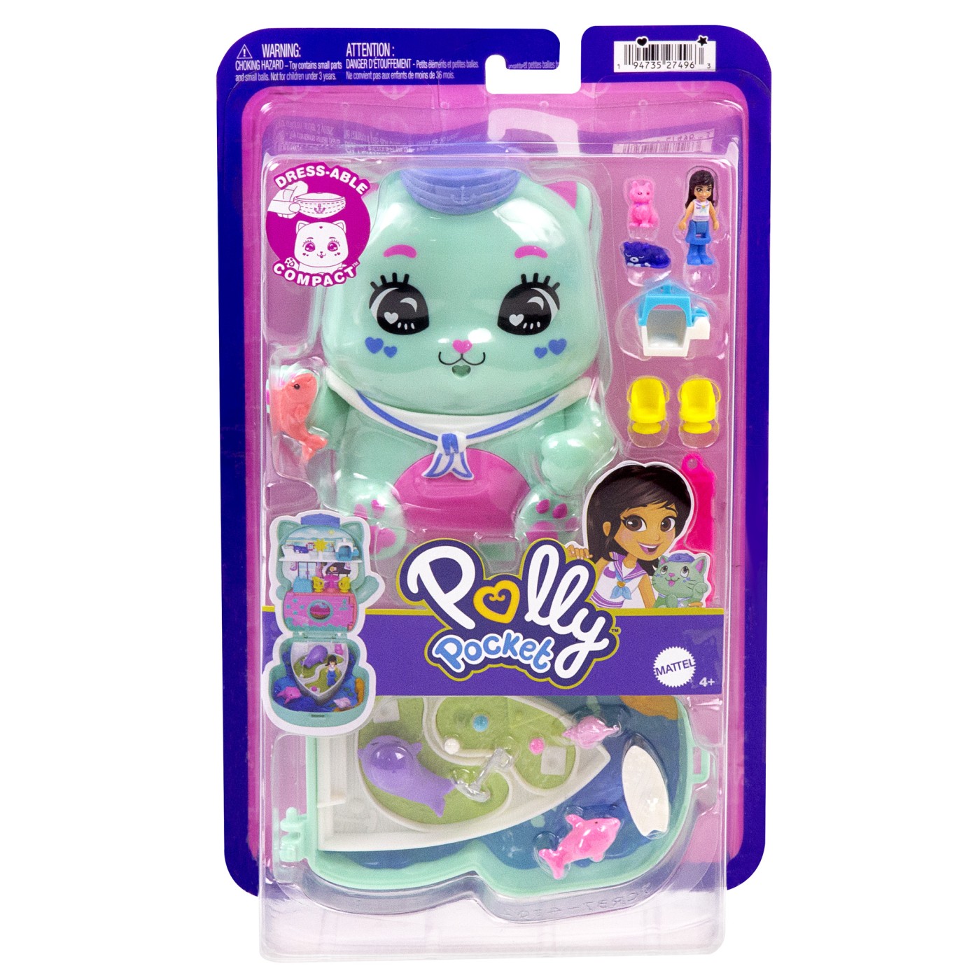Polly Pocket gentuță pisicuță marinar cu accesorii, set de joacă portabil
