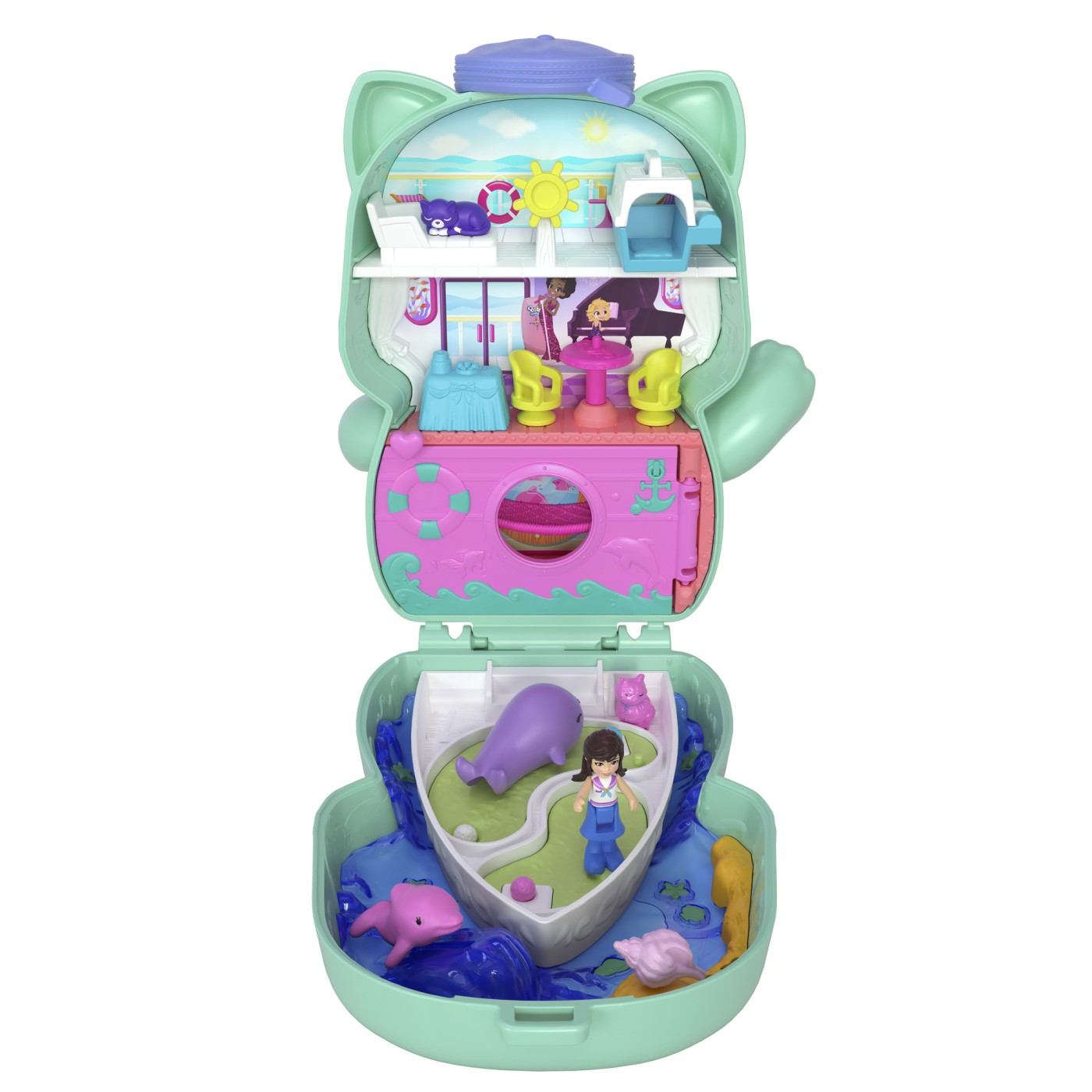 Polly Pocket gentuță pisicuță marinar cu accesorii, set de joacă portabil