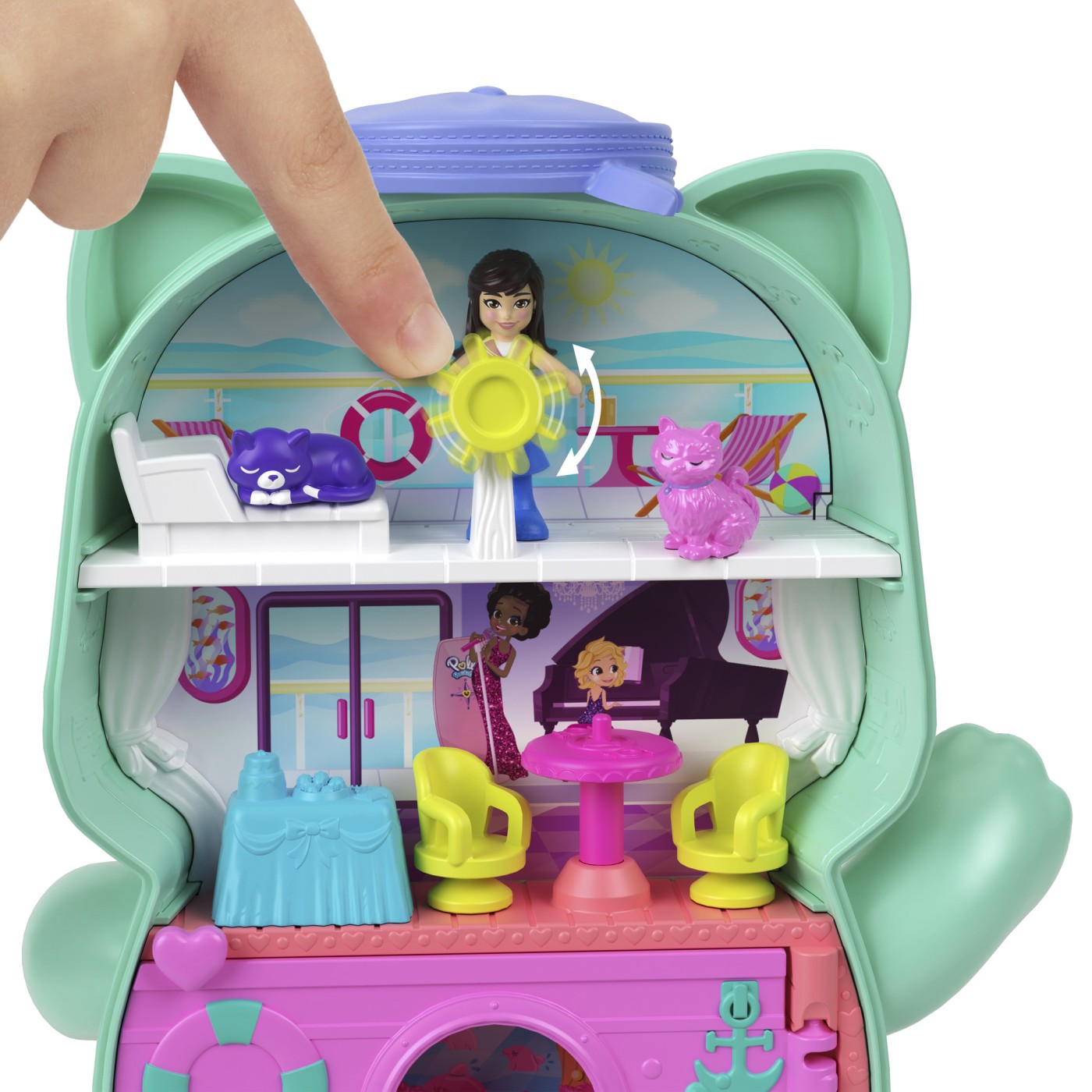 Polly Pocket gentuță pisicuță marinar cu accesorii, set de joacă portabil