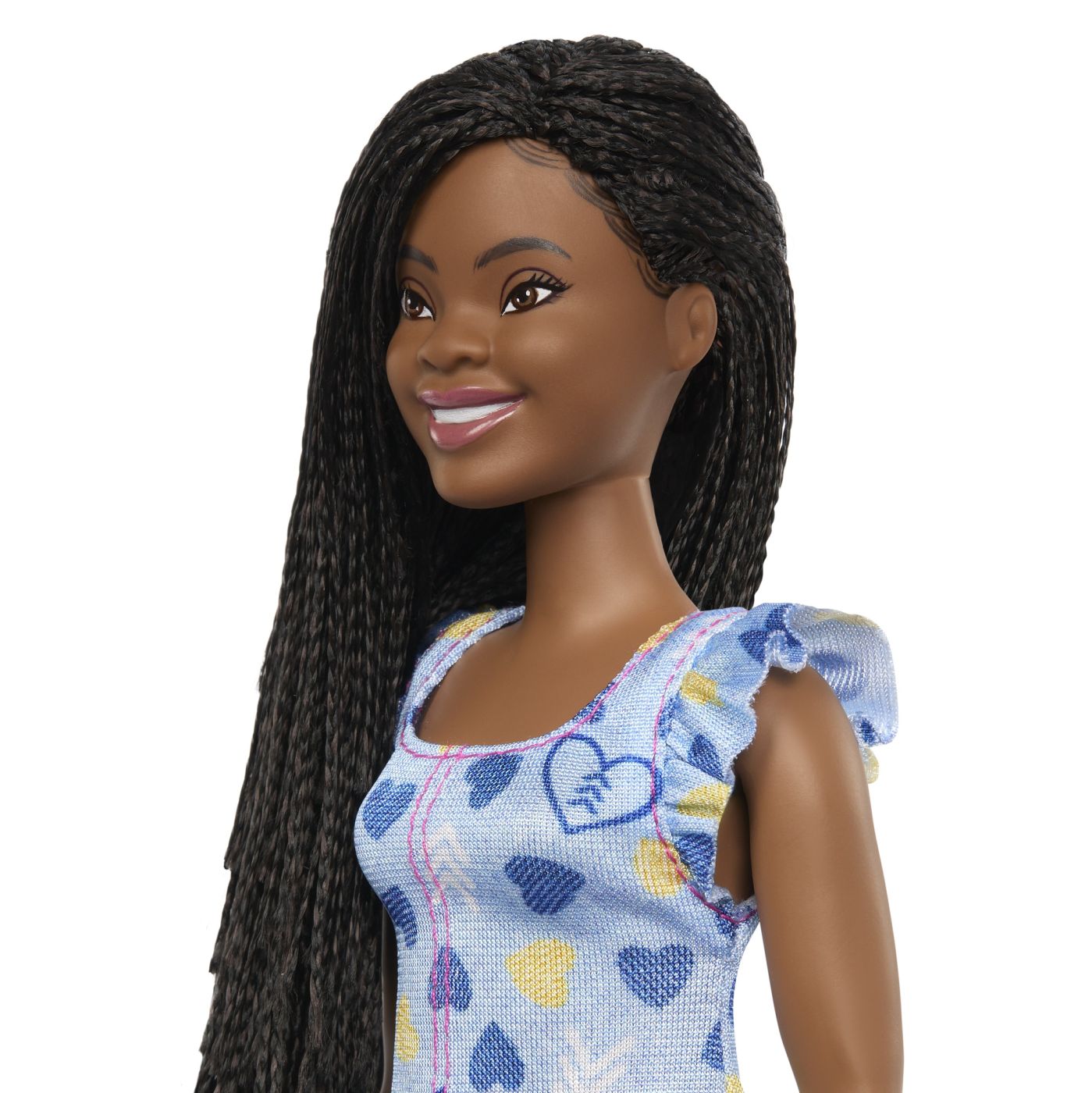 Papusa Barbie Fashionistas bruneta cu sindrom Down si ochelari roz
