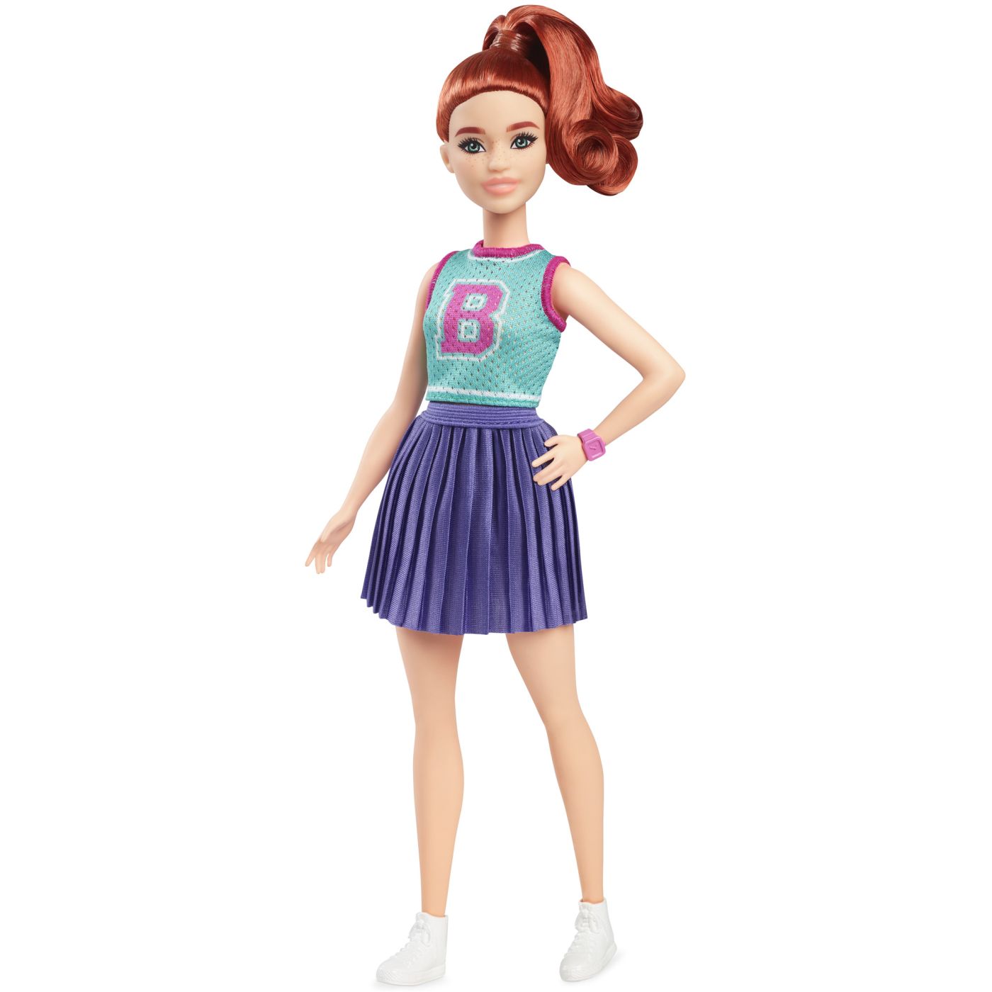 Papusa Barbie Fashionistas roscata, stil majoreta, cu tinuta colorata