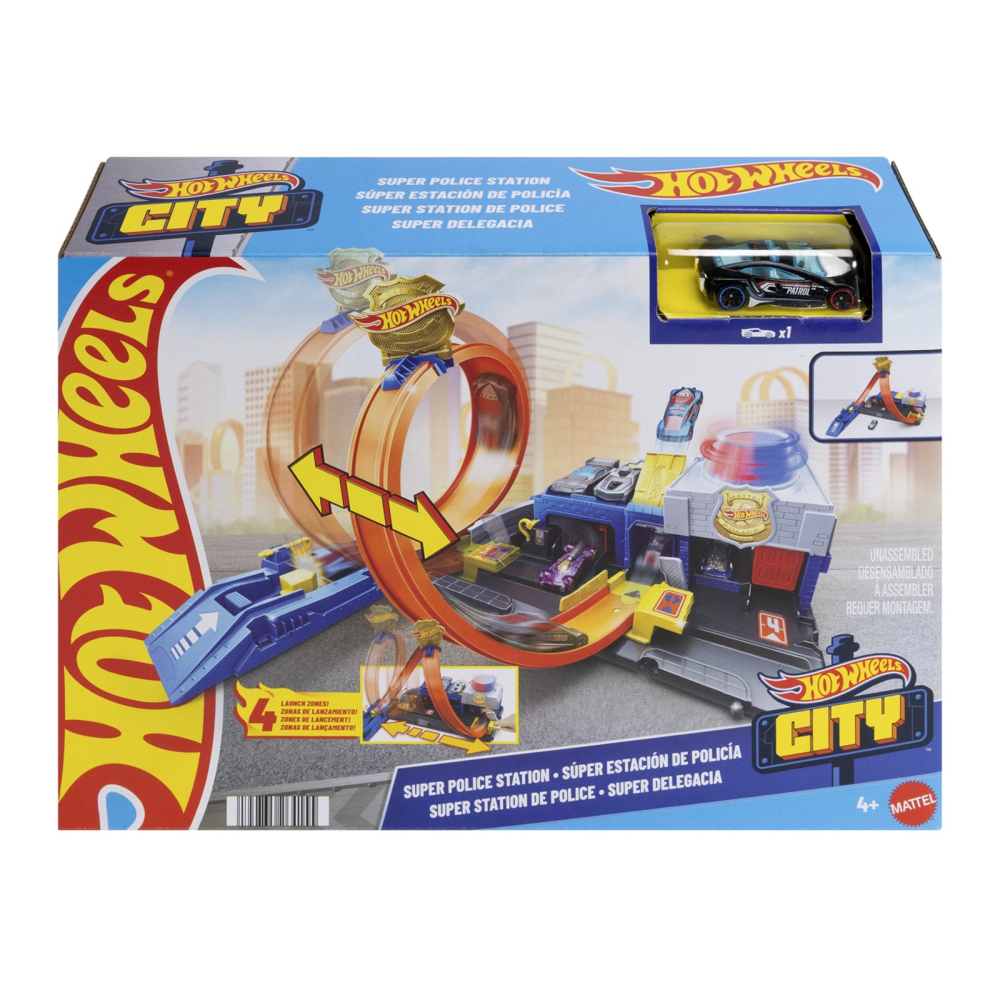 Set de joacă Hot Wheels City Super Stație de Poliție cu 4 trasee