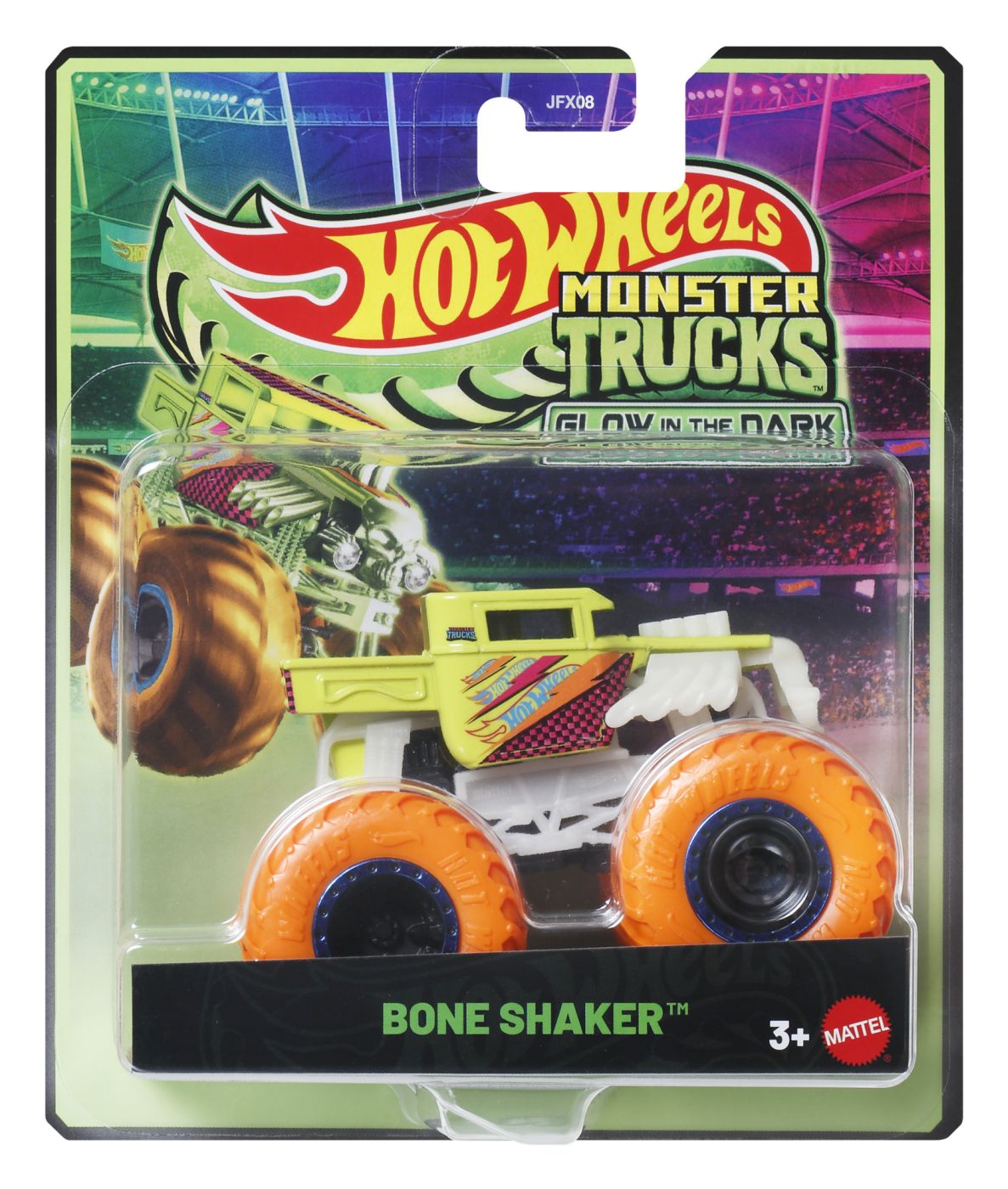Masinuta Hot Wheels Monster Trucks Bone Shaker Glow in the Dark 1:64