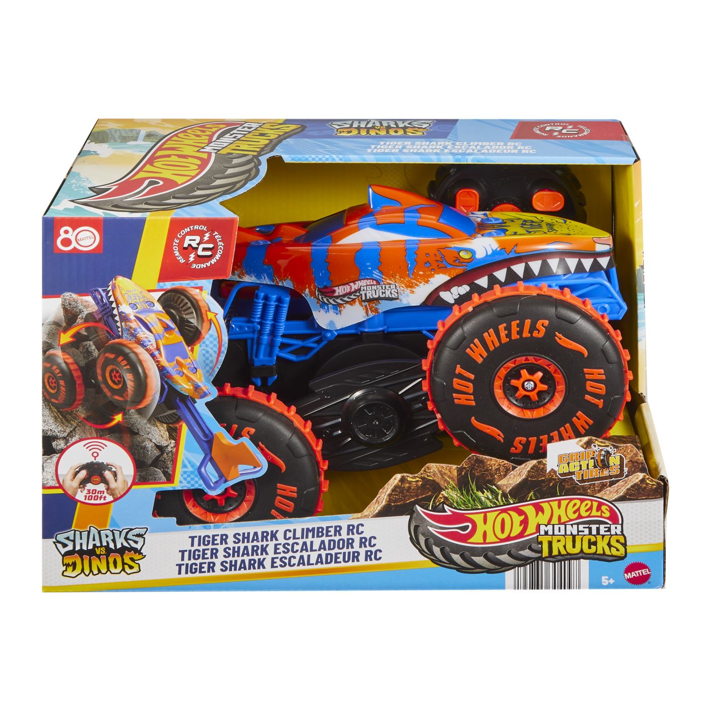 Masina cu telecomanda Hot Wheels Monster Trucks Tiger Shark Climber