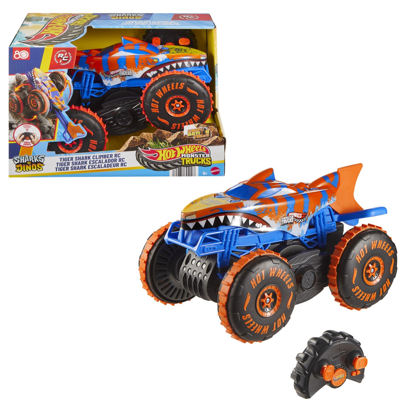 Masina cu telecomanda Hot Wheels Monster Trucks Tiger Shark Climber
