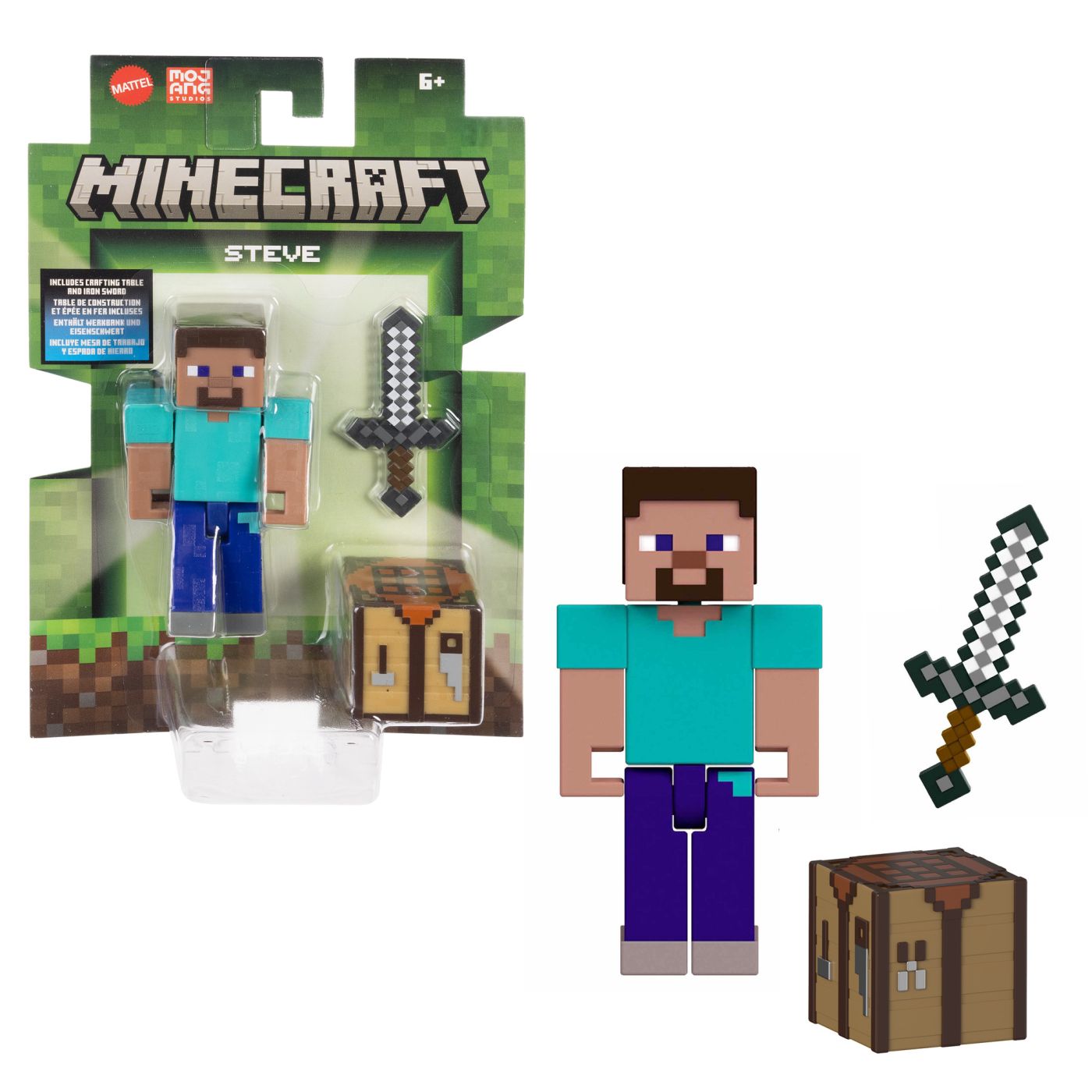 Figurina Minecraft Steve 8 cm articulata cu accesorii, Mattel