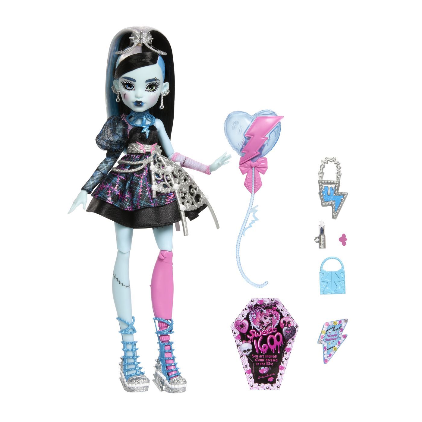 Papusa Monster High Frankie Stein aniversare cu accesorii tematice