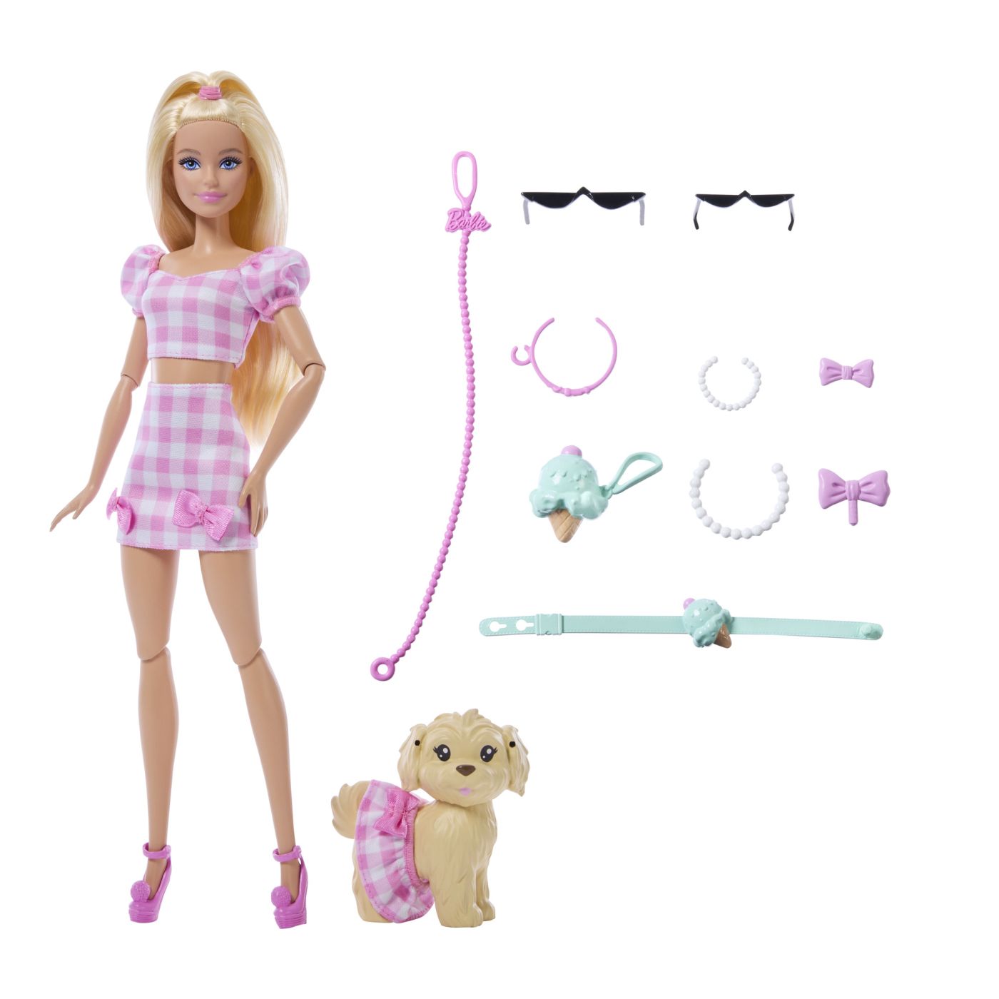 Papusa Barbie blonda cu catel si accesorii Twinning Looks Mattel