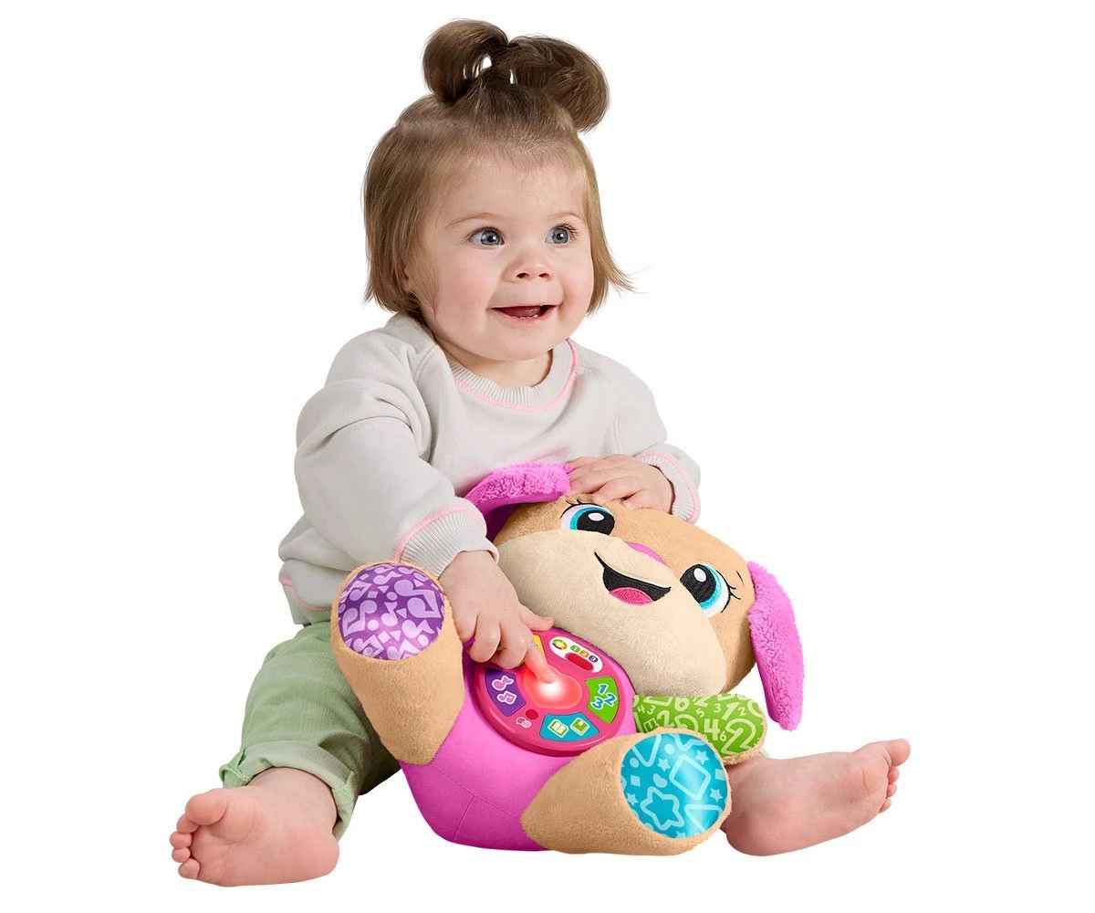 Cățelușa interactivă Fisher-Price Râde și Învață cu urechi roz